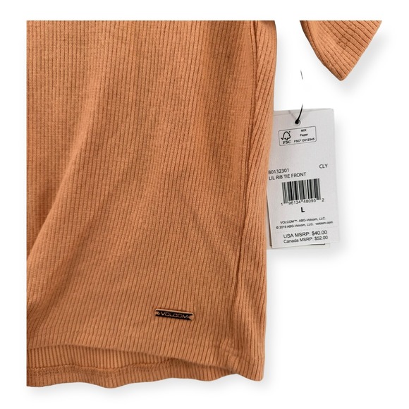 Volcom Top Girls Youth 10 Large Cropped‎ Ribbed Stretch Shirt With Tie Front NEW - Picture 4 of 7